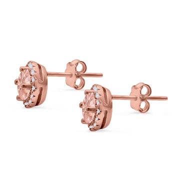 Wedding Stud Earrings Rose Tone, Simulated Morganite CZ Round 925 Sterling Silver